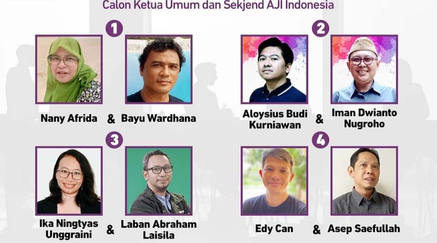 Empat pasangan calon Ketua Umum dan Sekjen AJI Indonesia periode 2024-2027 yang akan dipilih pada Kongres Nasional Mei Mendatang di palembang, Sumbar. (Foto: AJI)