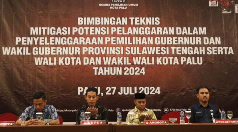 Bimtek Mitigasi Potrensi Pelanggaran dalam Penyelenggarana Pilkada di Kota Palu, di Palu, Sabtu (27/7/2024). (Foto: Humas KPU Kota Palu)