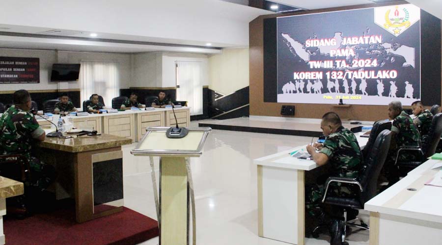 Sidang Pankar Jabatan Perwira jajaran Korem 132/Tdl Triwulan III tahun 2024 di Aula Songolangi, Korem 132/Tdl, Rabu (31/7/2024). (Foto: Penrem 132/Tdl)