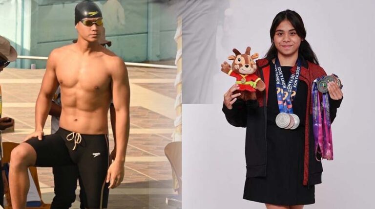 Atlet renang PON Sulteng, Joe Aditya Wijaya Kurniawan (kiri) dan Azzahra Permatahani. Keduanya lolos mengikuti Pelatnas untuk Olimpiade Paris. (Foto: ist)