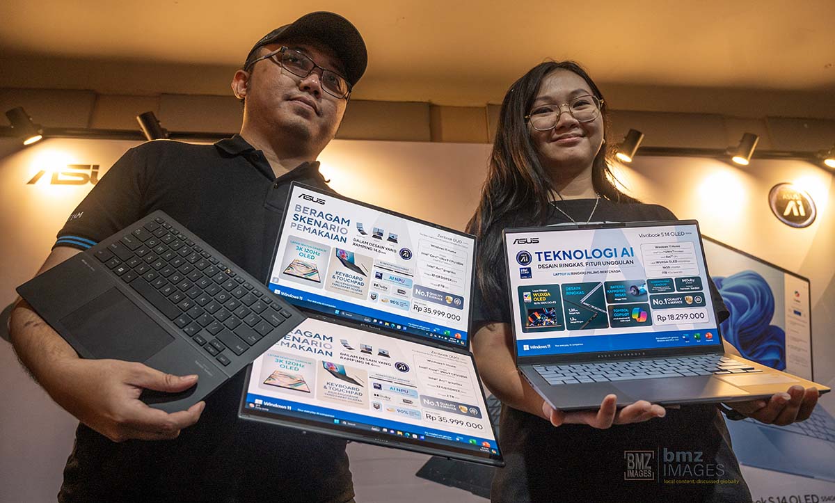 Jajaran laptop ASUS AI yang diperkenalkan pada Media Road Show 2024 di Palu, SUlawesi Tengah, Senin (12/8/2024). (Foto: bmzIMAGES/Basri Marzuki)
