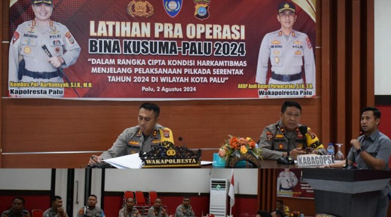 Kapolresta Palu Kombes Pol Barliansyah pada Pra Operasi Bina Kusuma Palu 2024, Selasa (2/8/2024). (Foto: Humas Polresta Palu)