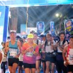Sejumlah peserta melakukan start pada QRIS Night Run 2024 di Taman GOR Palu, Jumat (16/8/2024) malam. (Foto: HO-BI Sulteng)