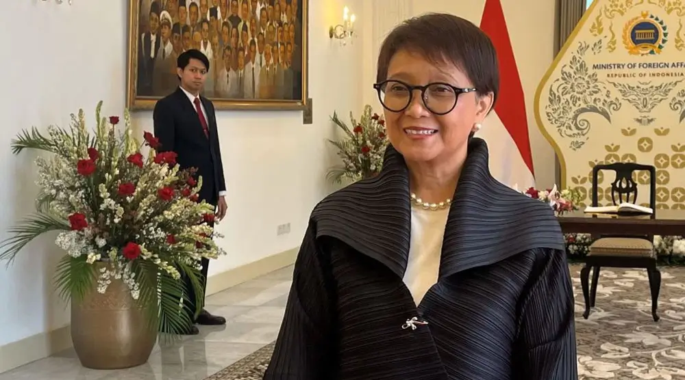 Menlu Retno Marsudi di Gedung Pancasila di Kompleks Kemlu RI Jakarta, Rabu (21/8/2024). ANTARA/Nabil Ihsan.