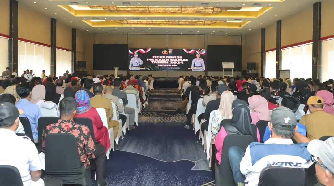 Deklarasi Pilkada Damai Polresta Palu yang dihadiri sejumlah elemen warga di Palu, Senin (7/10/2024). (Foto: Humas Polresta Palu)