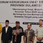 Sejumlah tokoh agama mendeklarasikan Pilkada Rukun yang diasilitasi FKUB Sulteng, Rabu (6/11/2024). (Foto: FKUB Sutleng)