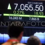 Layar menampilkan pergerakan perdagangan saham di Bursa Efek Indonesia (BEI), Jakarta, Senin (30/12/2024). IHSG ditutup pada akhir tahun 2024 menguat 43,33 poin atau 0,62 persen ke posisi 7.079,90 sementara saham unggulan kelompok 45 atau indeks LQ45 naik 1,52 poin yaitu 0,18 persen ke posisi 826,62. ANTARA FOTO/Muhammad Adimaja/nym.