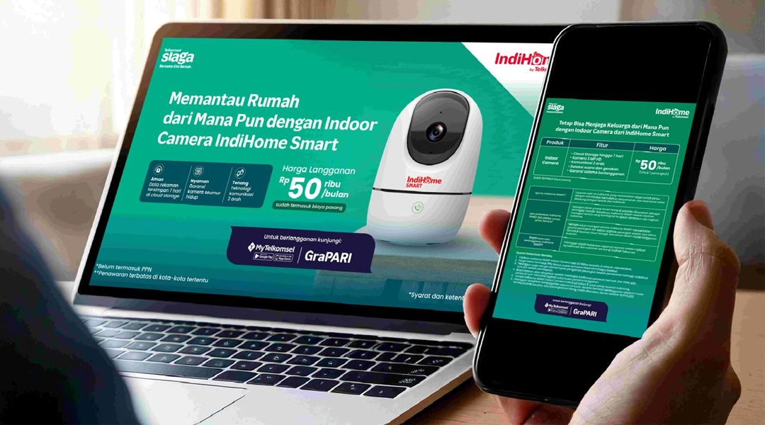 Tekomsel menghadirkan produk IndiHome SMART camera dengan biaya langganan Rp 50.000 per bulan yang mengintegrasikan teknologi terkini untuk meningkatkan keamanan & kenyamanan pelanggan di rumah.(Foto: Telkomsel)