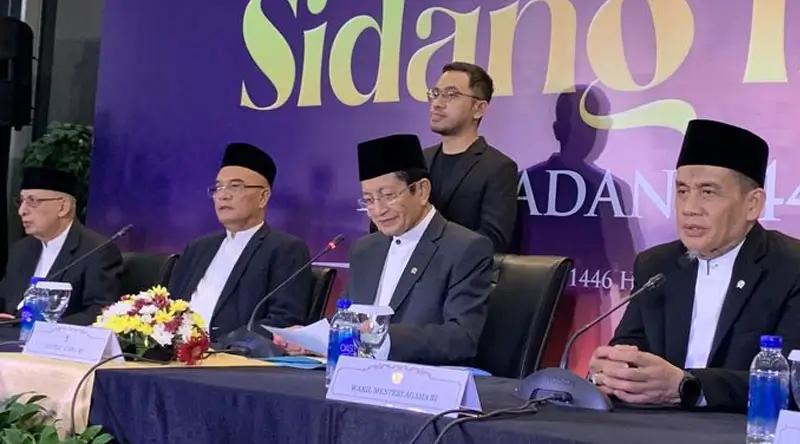 Konferensi pers Sidang Isbat penetapan awal Ramadhan 1446 Hijriyah atau 2025, di kantor Kemenag, MH Thamrin, Jakarta Pusat, Jumat (28/2/2025).(KOMPAS.com/FIRDA JANATI)