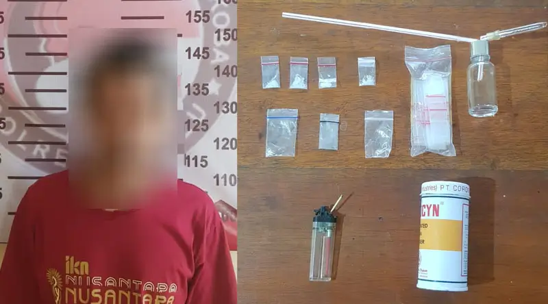 Terduga A beserta barang bukti narkoba yang disita Polresta Palu, Selasa (4/3/2025). (Foto: Humas Polresta Palu)