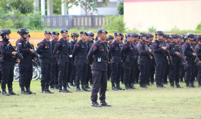 Apel pasukan Brimob untuk PSU Parigi Moutong di Mako Brimob Pelopor Biromaru, Sigi, Rabu (9/4/2025). (Foto: Humas Polda Sulteng)
