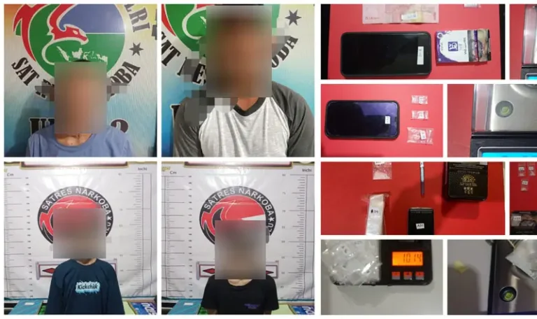 Empat tersangka narrkotika yang ditangkap Polresta Palu, Sabtu (31/5/2025). (Foto: Humas Polresta Palu)