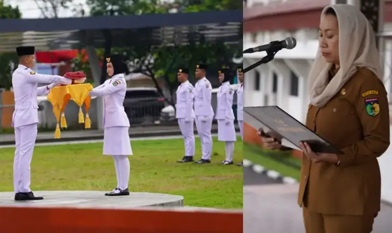 Waali Palu, Imelda Muhidin membacakan sambutan tertulis Kepala BPIP RImpada upacara peringatan Hari Lahri Pancasila di Halaman Kantor Wali Kota Palu, Senin (2/6/2025). (Foto: Prokopim Setda Kota Palu/Iwan)