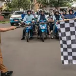 Wali Kota Palu, Hadianto Rasyid melepas Kirab Nasional dalam rangka Hari Keluarga Nasional ke-32 di Halaman kantor Wali Kota Palu, Senin (23/6/2025). (Foto: bmzIMAGES/Basri Marzuki)