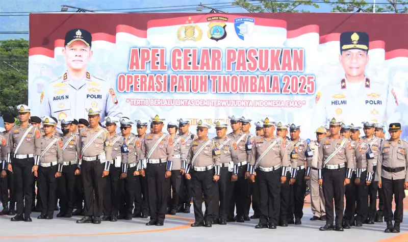 Gelar pasukan Operasi Patuh TInombala 2025 di Mapolda Sulteng, Senin (14/7/2025). (Foto: Humas Polda Sulteng)