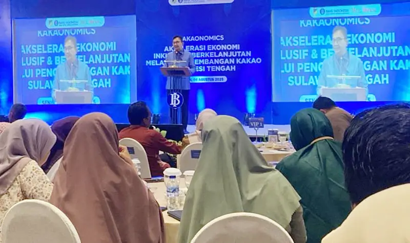 Kepala Kantor Perwakilan BI Sulteng, Rony Hartawan pada lokakarya pengembangan ekosistem kakao SUlteng di palu, Senin (4/6/2025). (Foto: Abdi)