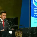 Zagy Yakana Berian, Pendiri Society of Renewable Energy, Perwakilan SDG 7 Youth – East and Southeast Asia Regional Focal Point, pada Global Stocktaking Majelis Umum PBB. (©UNIC)