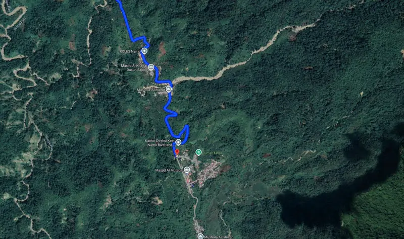 Lokasi Desa Namo, Kecamatan Kulawi, Sigi yang dilanda banjir bandang, Kamis (14/8/2025) petang. (©googlemaps)