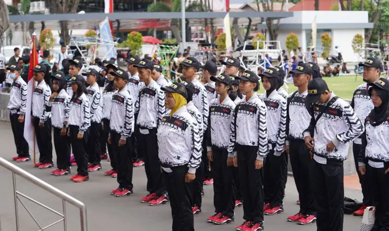 Kontingan POPDA Kota Palu yang dilepas untuk berlaga di tingkat Provisnis Sulteng di halaman kantor Wali Kota Palu, Senin (25/8/2025). (©Prokopim Setda Kota Palu/Iwan)