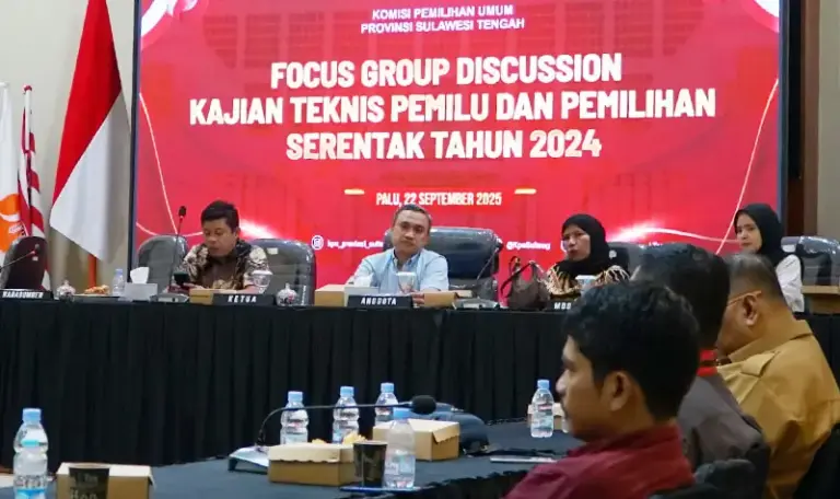 FGD Pemilu dan pemilihan 2024 yang digelar KPU Sulteng di Palu, Senin (22/9/2025). (©KPU Sulteng)