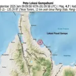 Koordinta titik pusat gempa di Parigi Moutong pada Kamis (4/9/2025). (©BMKG)