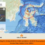 Gempa 5.0 pada Rabu (3/9/2025) pukul 06.53 Wita. Bertitik pusat 44 kilometer timur laut Kota Palu pada kedalaman 10 km. Tidak berpotensi tsunami. (©BMKG)