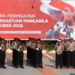 Personel Polda SUlteng pada upacara peringatan Hari Kesaktian Pancasila di Mapolda Sulteng, Rabu (1/10/2025). (© Humas Polda Sulteng)