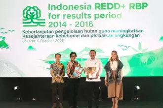 (dari kiri ke kanan) Direktur Utama Dr. Joko Tri Haryanto, Sekretaris Utama Kementerian Lingkungan Hidup Rosa Vivien, Wakil Menteri Kehutanan Rohmat Marzuki, Kepala Perwakilan UNDP Indonesia Sara Ferrer Olivella. (© Bambang/UNDP)