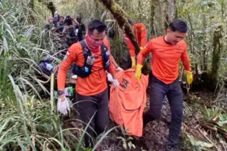Tim SAR gBungan mengevakuasi jeanzah Gate yang meninggal di Gawalise, Minggu (12/10/2025). (© Basarnas Palu)