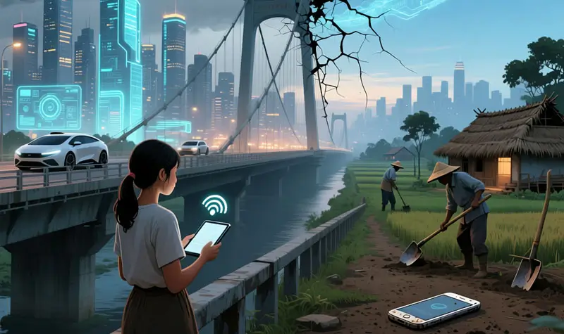 Ilustrasi kesenjangan digital. (©AI)