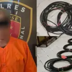 Tersangka kasusu pencurian kabel tower, ML bersama barang bukti yang disita, Minggu (12/10/2025). (© Humas Polres Sigi)