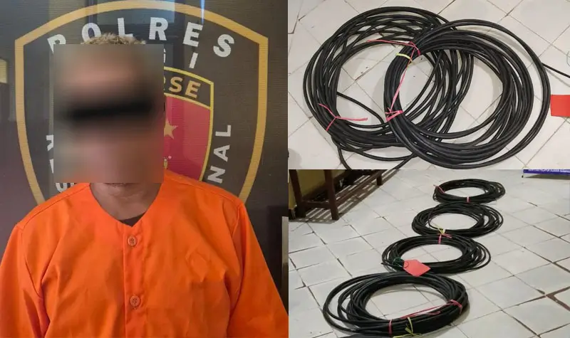Tersangka kasusu pencurian kabel tower, ML bersama barang bukti yang disita, Minggu (12/10/2025). (© Humas Polres Sigi)