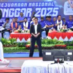 Pertandingan perdana usai pembukaan Kejurnas ANggar 2025 di GBK Palu, Sabtu (15/11/2025). (©Dispora Sutlegn)