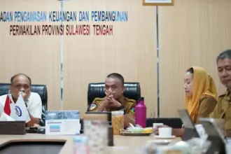 Wali Kota Palu Hadianto bersama Wawali Imelda saat berkunjung ke Kantor BPKP Sulteng, Selasa (11/11/2025). (©Prokopim Setda Kota Palu/Yuspi)