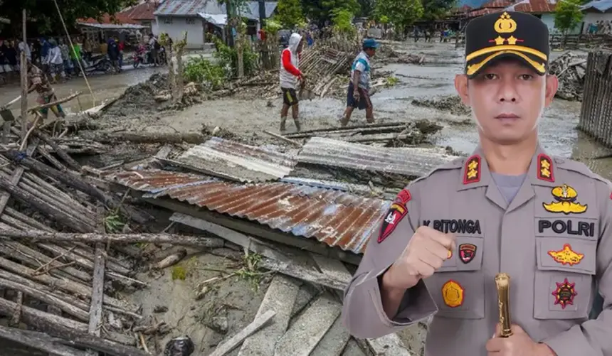 Ilustrasi bencana banjir bandang di Sigi beberapa waktu lalu. Inset, Kapolres Sigi AKBP Kari Amsah Ritonga. (©bmzIMAGES/Basri Marzuki)