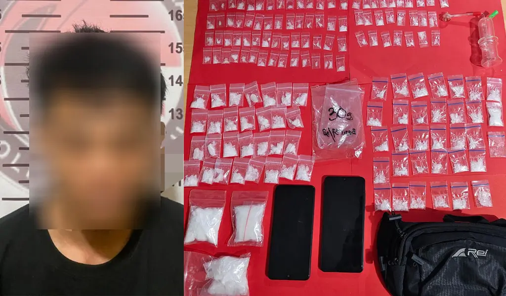 Tersangka dan barang bukti sabu yang disita aprat Polresta Palu, Sabtu (22/11/2025). (©Humas Polresta Palu)