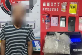 Tersangak MS dan barang bukti sabu yang berhasil disita Polisi di Tavanjuka, Sabtu (8/11/2025). (©Humas Polresta Palu)