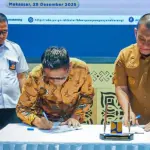 P{enandatanganan naskah kerjasama antara PT Vale, Pemkab Luwu Timur dan BWSS dalam hal normalisasi sungai di Makassar, Senin (29/12/2025). (©PT Vale Indonesia)