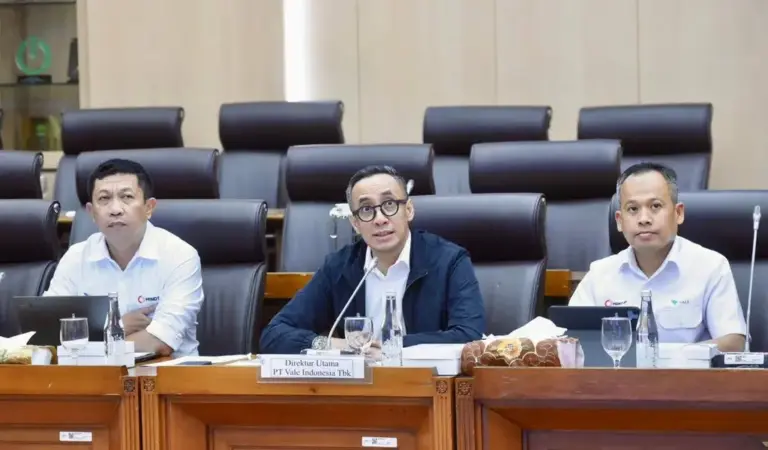 Presiden Direktur dan CEO PT Vale Indonesia Tbk, Bernardus Irmanto, (tengah) pada RDP denagn DPR, Selasa (20/1/2026). (©Pt Vale Indonesia)