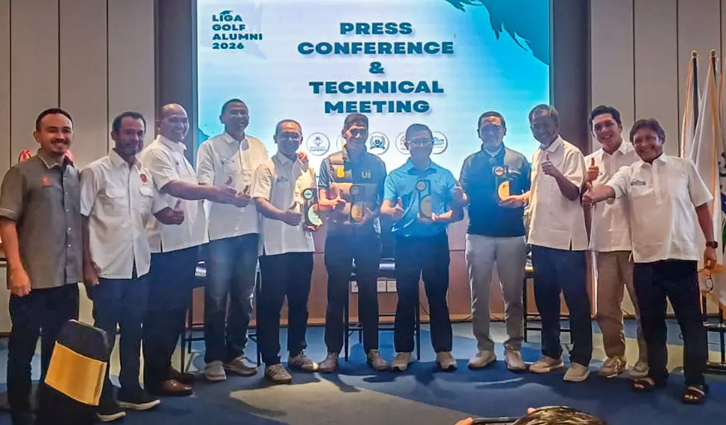 Konferensi pers Liga Golf Alumni Perguruan Tinggi 2026 di Jakarta Selatan, Jumat (23/1/2025). (©PanitiaLGA2026)