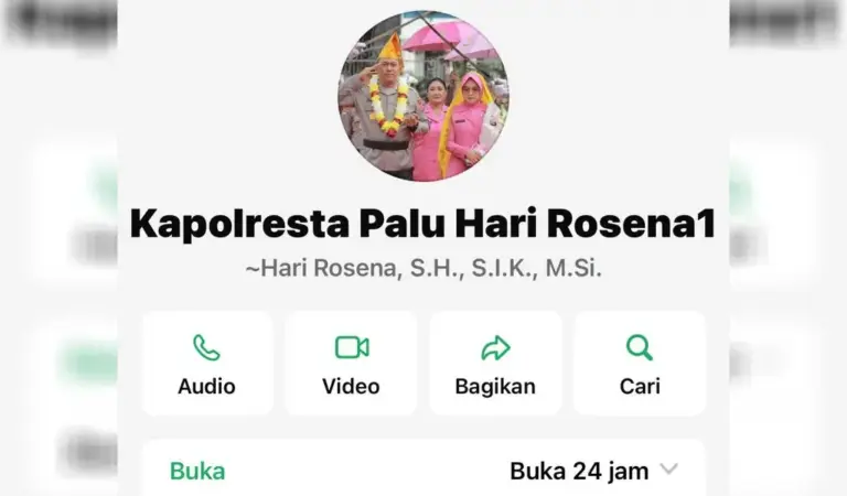 Tampilan kontak Kapolresta Palu yang dicatut untuk penipuan. (©Humas Polresta Palu)
