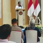 Kakanwil Ditjenpas Sulteng, Bagus Kurniawan menyampaikan sambutan pad apembukaan Sosialisasi KUHAP Baru dan Nasional di Lapas Palu, Rabu (25/2/2026). (©Ditjenpas Sutleng)