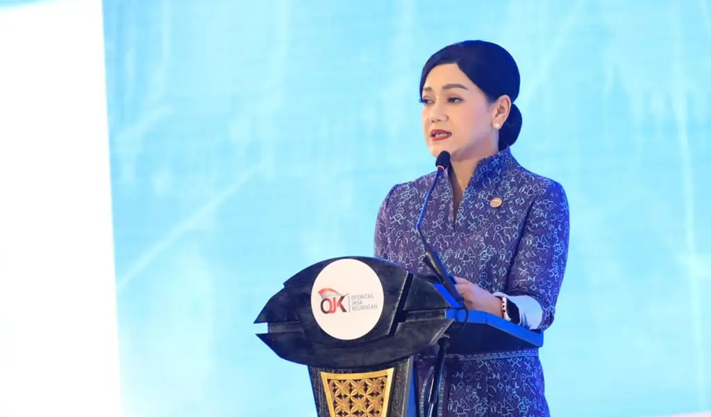 Pjs Ketua Dewan Komisioner OJK Friderica Widyasari Dewi menyampaikan sambutan pada Pertemuan Tahunan IJK 2026 di Jakarta, Kamis (5/2/2026). (©OJK)