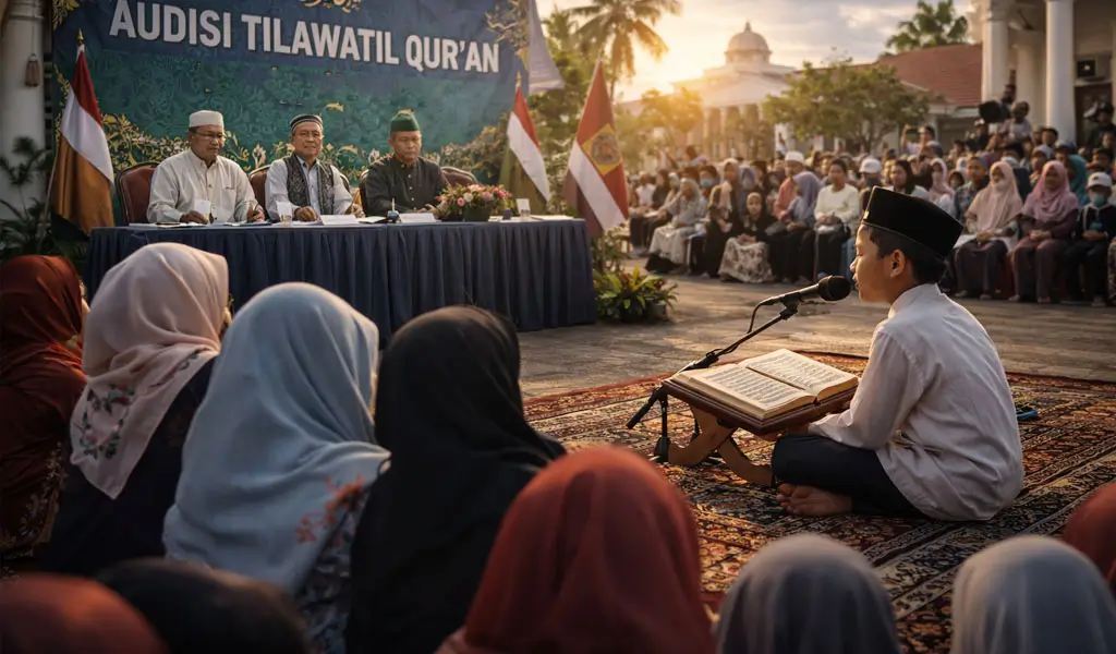 Ilustrasi audisi tilawatil Quran. (©AI Generative)