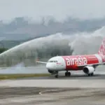 Inagurasi kedatangan pesawat AirAsia di Bandara Mutiara Sis Aljufri Palu, Sabtu (7/3/2026). (©Prokopim Setda Kota Palu/Imron)