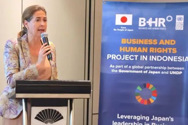 Kepala Perwakilan UNDP di Indonesia, Sara Ferrer Olivella pada peluncuran ASEAN Responsible Business Collective di Jakarta, Senin (9/3/2026). (©UNDP Indonesia)