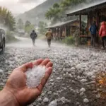 Ilustrasi hujan es. (©AI Generative)