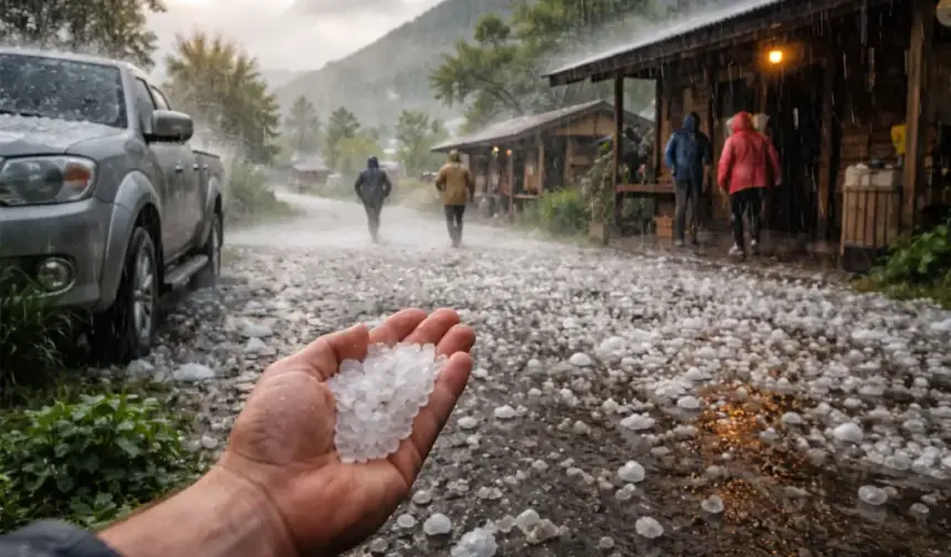 Ilustrasi hujan es. (©AI Generative)