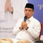 Menaker Yassierli pada halal bihalal di Kemnaker, Jakarta, Senin (30/3/2026). (©Kemnaker)