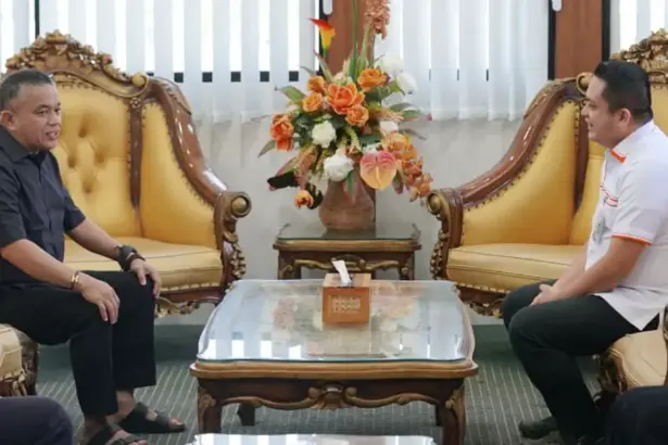 Wali Kota Palu Hadianto Rasyid menerima audiensi Kepala BPJS Ketenagakerjaan Palu, Nursalam Halim di palu, Rabu (4/3/2026). (©Prokopim Setda Kota Palu/Jufri)